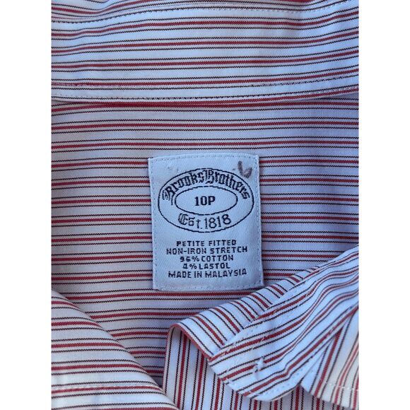Brooks Brothers Petite Fitted Button Down Shirt, Red/White Stripe, Size 10P - Picture 2 of 7